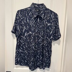 Boss Men's Dark Blue Leaf Print Shirt